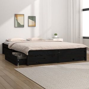 vidaXL Cadru de pat cu sertare Double 4FT6, negru, 135x190 cm imagine