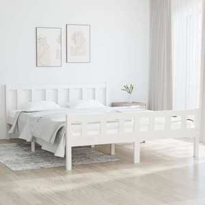 vidaXL Cadru de pat King Size 5FT, alb, 150x200 cm, lemn masiv de pin imagine