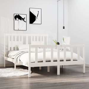 vidaXL Cadru pat, alb, 140x190 cm, lemn masiv imagine
