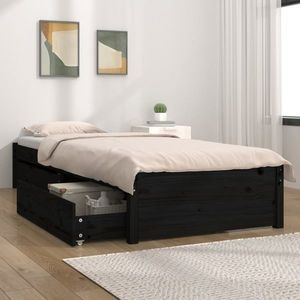 vidaXL Cadru de pat cu sertare, negru, 90x200 cm imagine