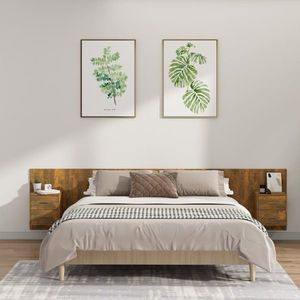 vidaXL Tăblie de pat cu dulapuri, stejar fumuriu, lemn prelucrat imagine