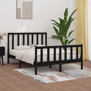 vidaXL Cadru de pat, negru, 140x190 cm, lemn masiv imagine