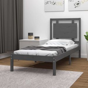vidaXL Cadru de pat, gri, 90x200 cm, lemn masiv imagine