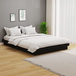 vidaXL Cadru de pat, negru, 140x190 cm, lemn masiv imagine