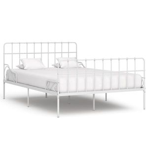 vidaXL Cadru de pat cu bază din șipci, alb, 120 x 200 cm, metal imagine