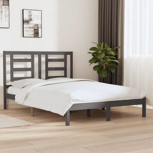 vidaXL Cadru de pat, gri, 140x190 cm, lemn masiv de pin imagine