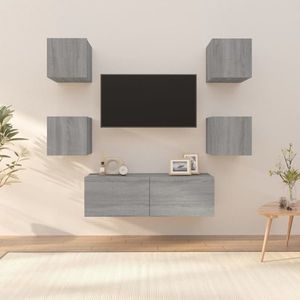 vidaXL Set dulap TV montat pe perete, gri sonoma, lemn prelucrat imagine