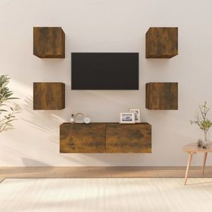 vidaXL Set dulap TV montat pe perete, stejar afumat, lemn prelucrat imagine