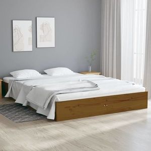 vidaXL Cadru de pat dublu, maro miere, 135x190 cm, lemn masiv imagine