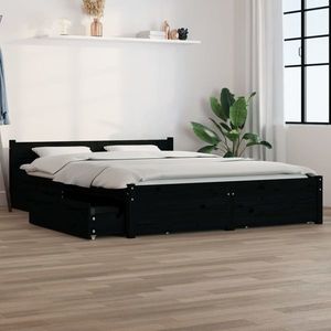 vidaXL Cadru de pat cu sertare, negru, 140x200 cm imagine