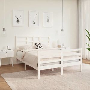 vidaXL Cadru de pat dublu, alb, 135x190 cm, lemn masiv imagine