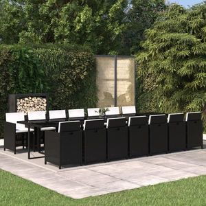 vidaXL Set mobilier de exterior cu perne, 15 piese, negru, poliratan imagine