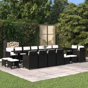 vidaXL Set mobilier de grădină cu perne, 19 piese, negru, poliratan imagine