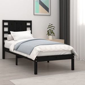 vidaXL Cadru de pat single, negru, 90x190 cm, lemn masiv imagine