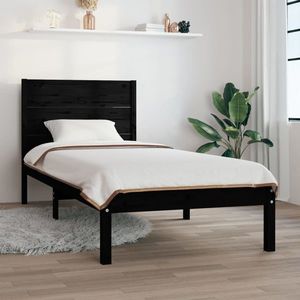 vidaXL Cadru de pat single, negru, 90x190 cm, lemn masiv imagine