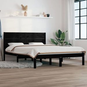 vidaXL Cadru de pat mic dublu, negru, 120x190 cm, lemn masiv imagine