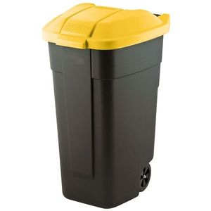 Cos pentru gunoi negru capac galben cu roti transport Keter Refuse 110 L imagine