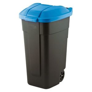 Cos pentru gunoi negru capac albastru cu roti transport Keter Refuse 110 L imagine