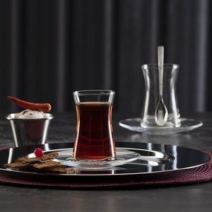 Set 4 pahare si farfurii pentru ceai turcesc Pasabahce Heybeli 160 ml imagine