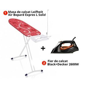 Pachet Masa de calcat Leifheit Air Board Express L Solid 130x38 cm + Fier de calcat negru Black+Decker 2600 W imagine