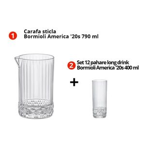 Pachet Carafa sticla Bormioli America '20s 790 ml + Set 12 pahare long drink Bormioli America '20s 400 ml imagine