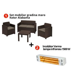 Pachet Set mobilier gradina maro Keter Alabama + Incalzitor Varma V110/15P cu lampa infrarosu 1500W IPX5 imagine