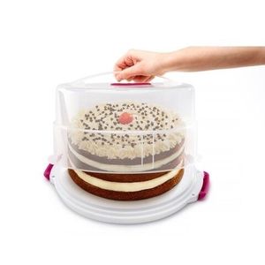 Suport portabil pentru tort Metaltex, plastic, 8-15x30 cm, alb/roz imagine