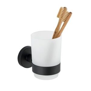Suport periute si pasta de dinti cu suport de prindere Power-Loc® Bosio, Wenko, inox/sticla, alb/negru imagine