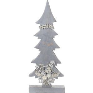 Decoratiune Xmas Tree w pearls , 17x5.8x43 cm, lemn de mango, alb/argintiu imagine
