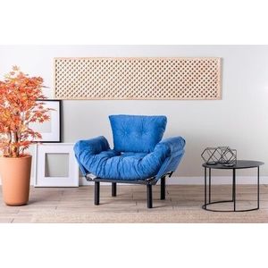 Fotoliu extensibil Nitta Single, Futon, 135x70 cm, metal, albastru imagine