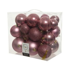 Cutie cu 26 globuri asortate Plain mix, Decoris, plastic, roz velvet imagine