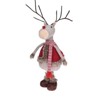 Decoratiune Reindeer in red coat, 28x22x81 cm, poliester, multicolor imagine