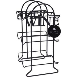 Suport pentru 6 sticle de vin Rack, 21x17x33 cm, metal, negru imagine