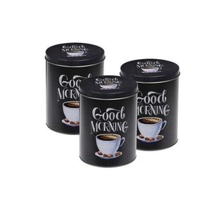 Set 3 recipiente pentru cafea Good morning, 10.5x14 cm, aluminiu, negru imagine