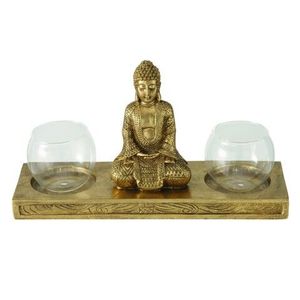 Suport pentru lumanari Jarven Buddha, Boltze, 30x10x16 cmm, polirasina, auriu imagine