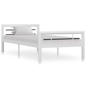 vidaXL Cadru de pat, alb și negru, 90 x 200 cm, metal imagine