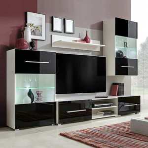 vidaXL Set mobilier comodă TV de perete, 5 piese, iluminare LED, negru imagine