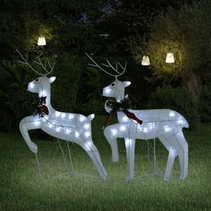 vidaXL Reni de Crăciun, 2 buc., alb, 40 LED-uri imagine