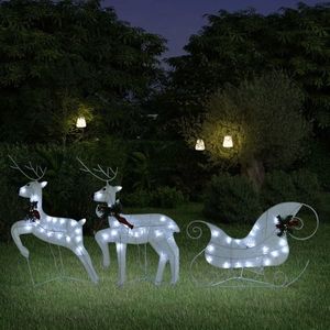 vidaXL Decor de Crăciun cu reni și sanie, 60 LED-uri, alb, exterior imagine