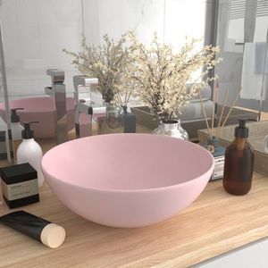 vidaXL Chiuvetă de baie, roz mat, ceramică, rotund imagine