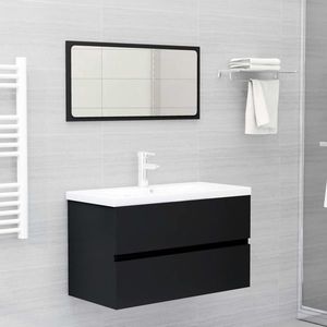 vidaXL Set mobilier de baie, 2 piese, negru, PAL imagine