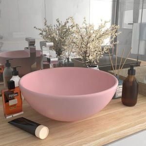 vidaXL Chiuvetă baie lux, roz mat, 32, 5x14 cm, ceramică, rotund imagine