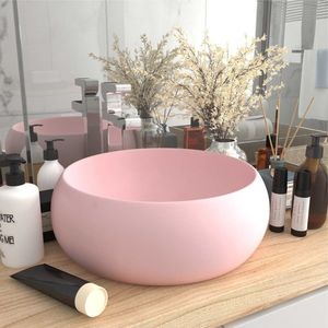 vidaXL Chiuvetă de baie lux roz mat 40x15 cm ceramică rotund imagine