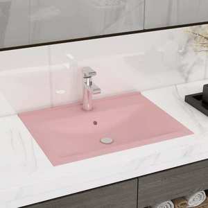 vidaXL Chiuvetă baie lux orificiu robinet roz mat 60x46 cm ceramică imagine