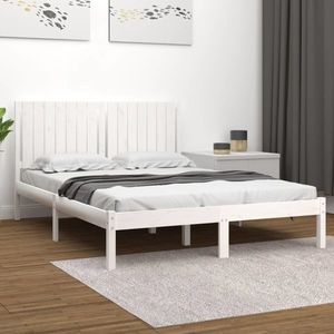 vidaXL Cadru de pat, alb, 160x200 cm, lemn masiv de pin imagine