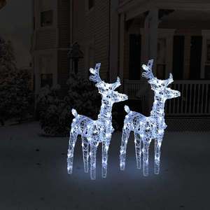 vidaXL Reni de Crăciun, 2 buc., alb rece, 80 LED-uri, acril imagine