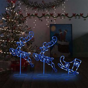 vidaXL Reni și sanie de Crăciun, albastru, 260x21x87 cm, acril imagine