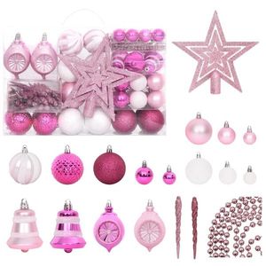 vidaXL Set globuri de Crăciun, 108 piese, alb și roz imagine