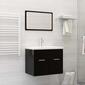 vidaXL Set mobilier de baie, 2 piese, negru extralucios, PAL imagine