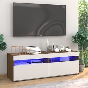 vidaXL Comode TV cu lumini LED, 2 buc., stejar maro, 60x35x40 cm imagine